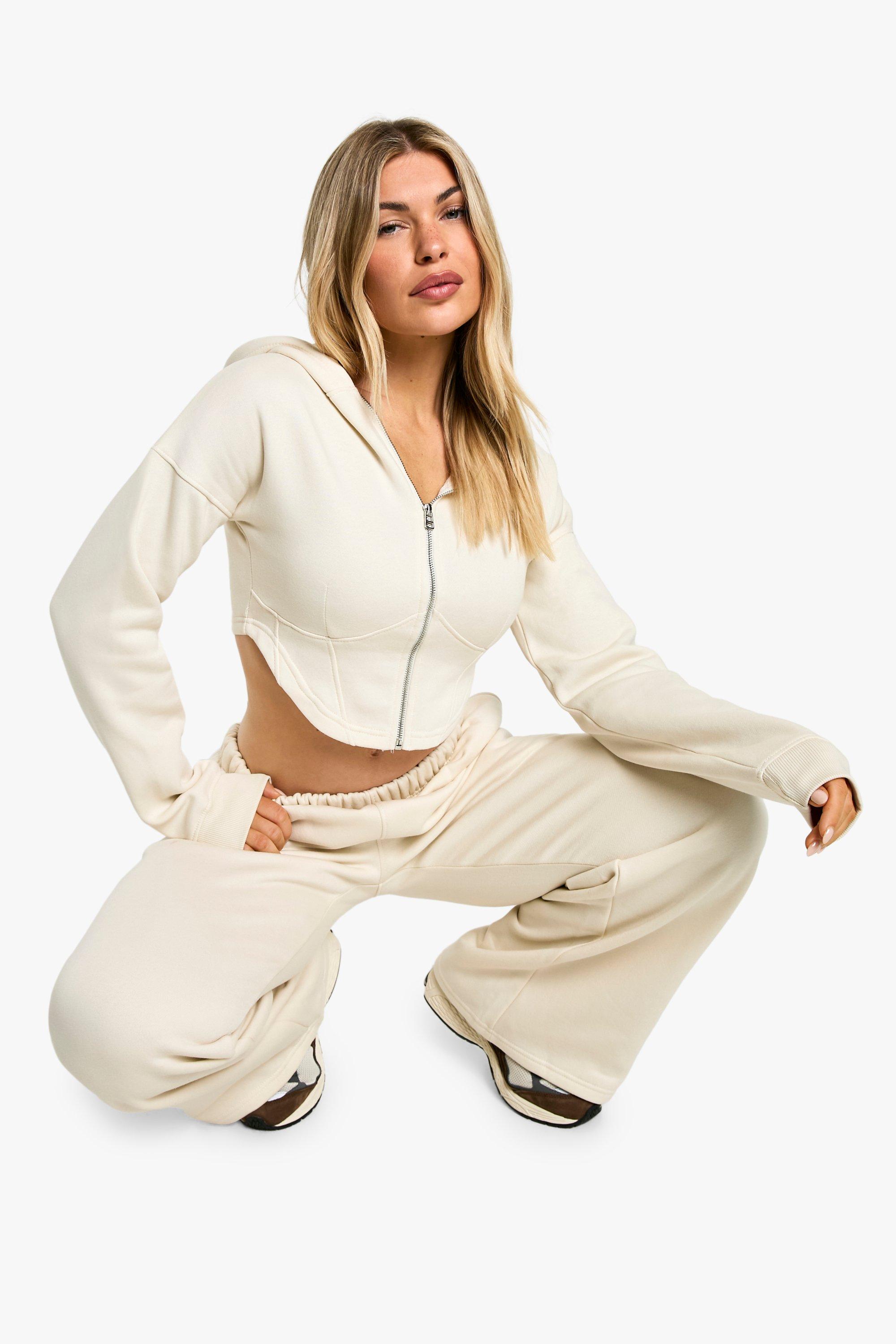 Corset Zip Hoodie And Straight Leg Jogger Tracksuit