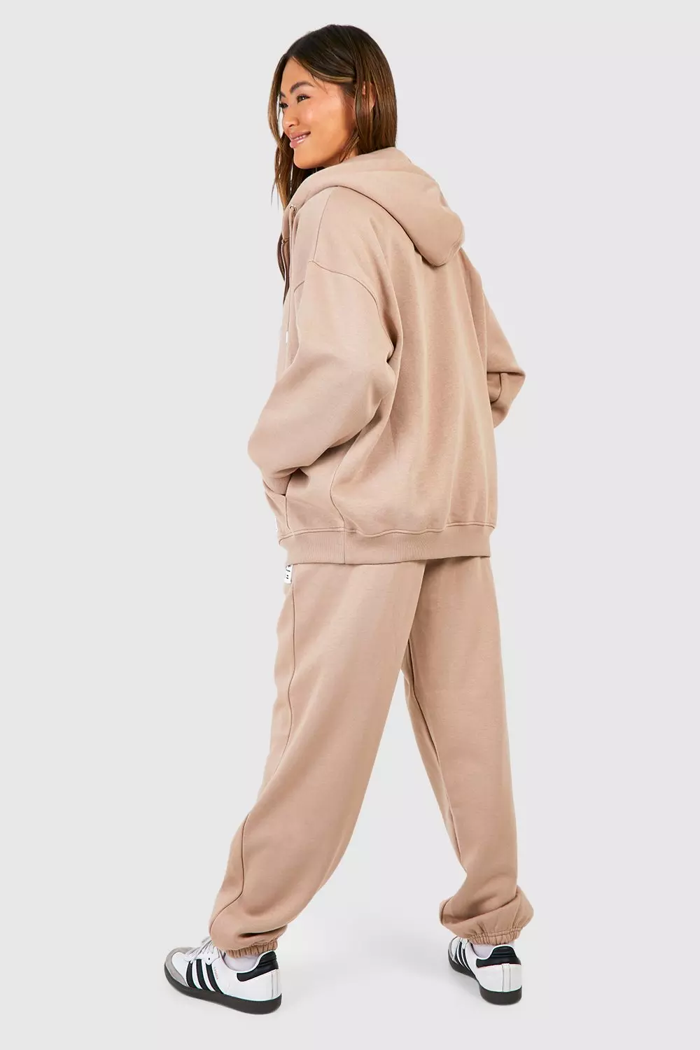 Taupe DSGN STUDIO 3 Piece Scoop Neck Top Zip Through Hoodie Tracksuit alternative image