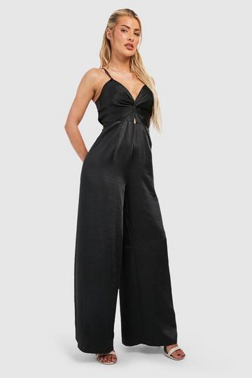 Satin Twist Front Wide Leg Jumpsuit black