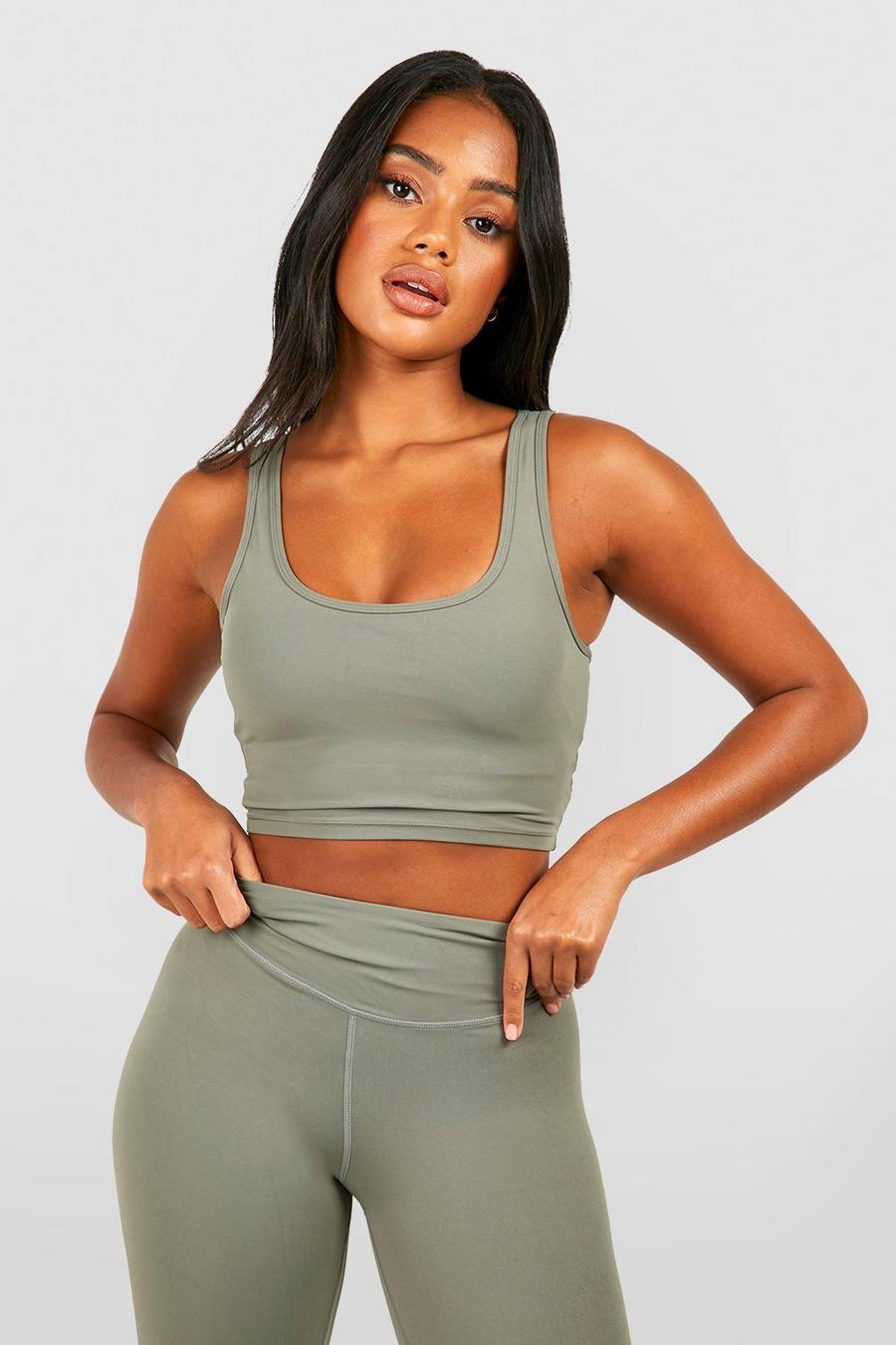 Khaki DSGN Studio Supersoft Peached Sculpt Padded Sports Bra image number 1