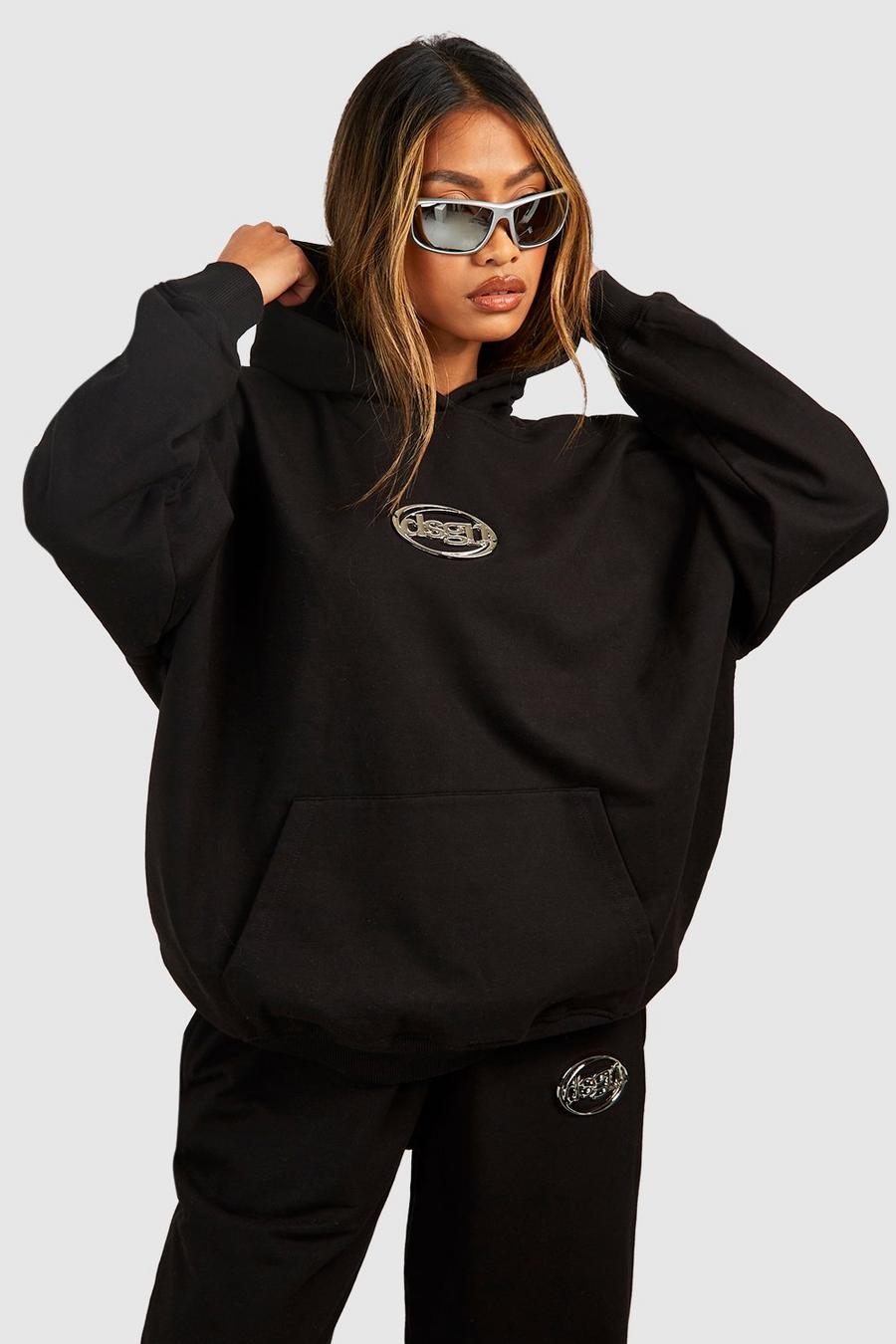 Black Dsgn Oversize hoodie med metalldetaljer image number 1