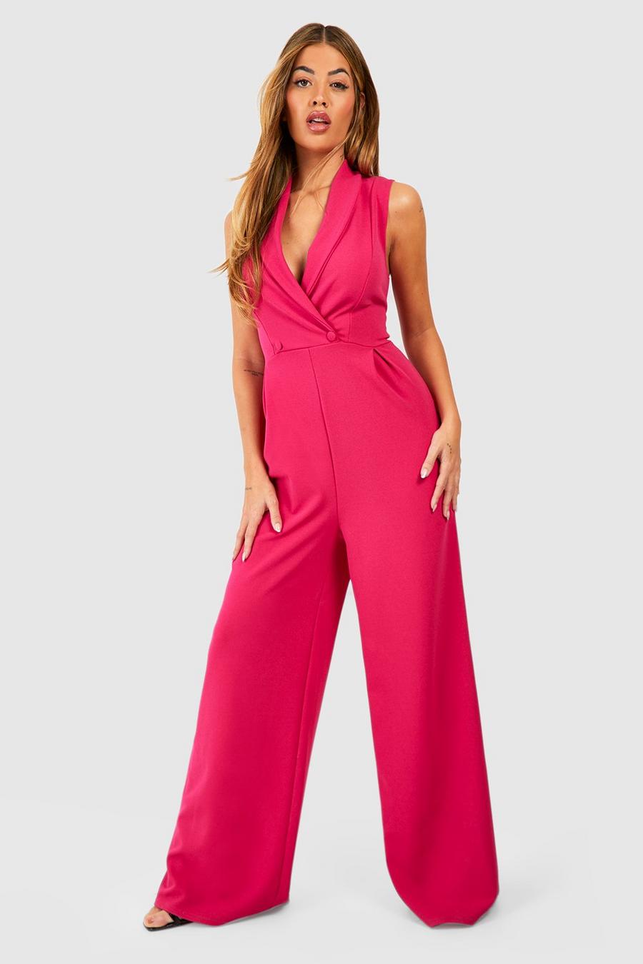 Hot pink Lapel Tailored Wide Leg Jumpsuit image number 1