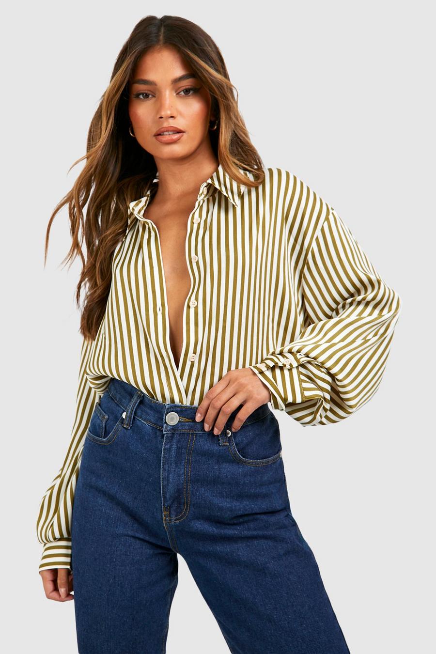 Olive Satin Fine Stripe Shirt