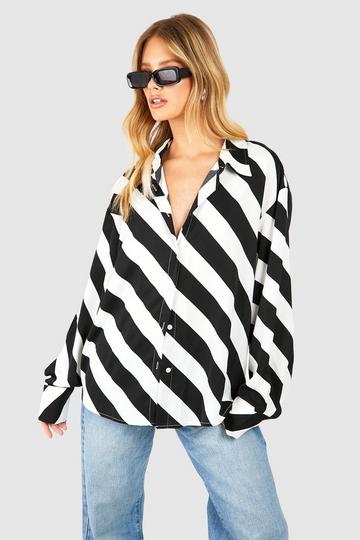 Black Satin Diagonal Stripe Shirt