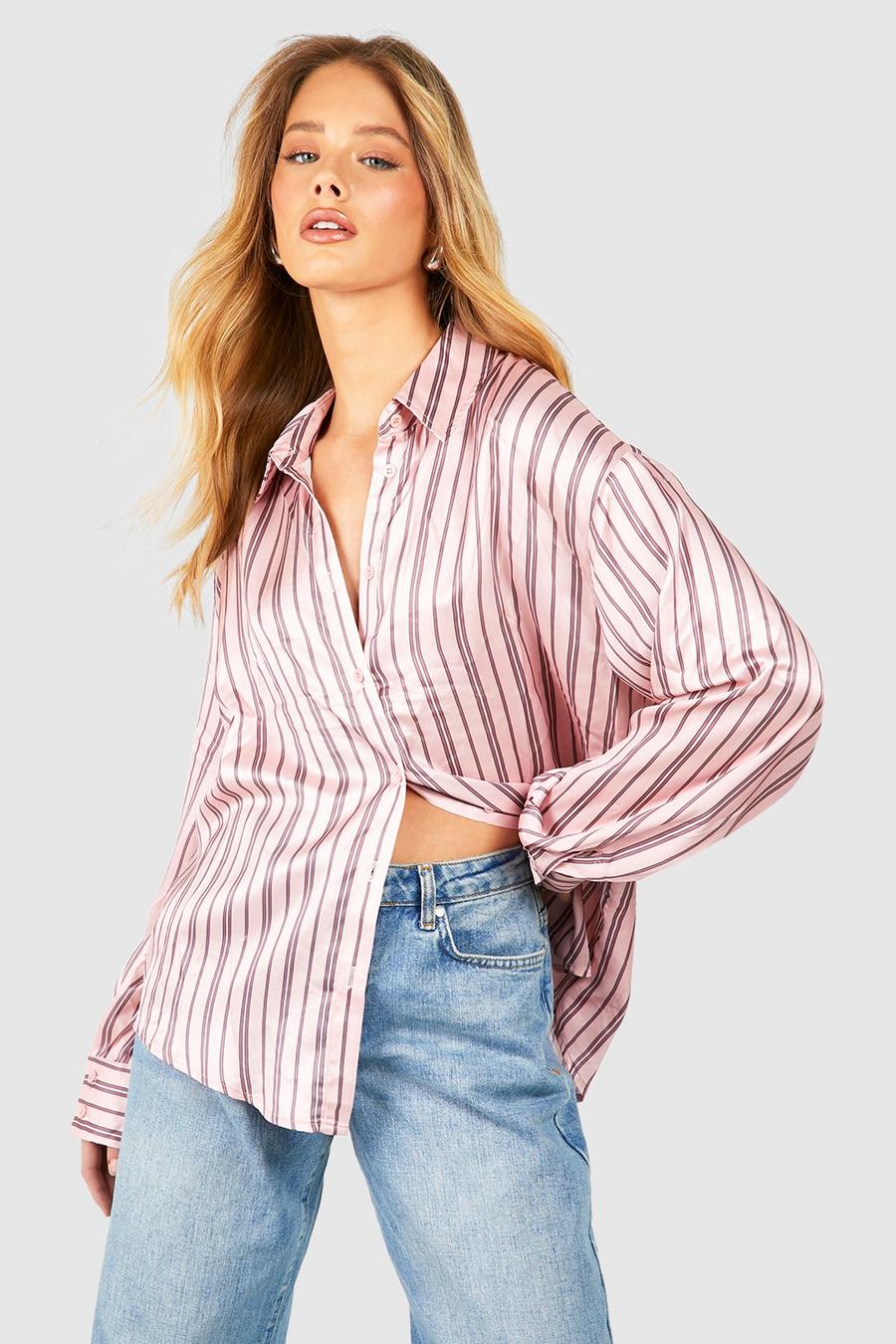 Pink Satin Thin Double Stripe Shirt image number 1
