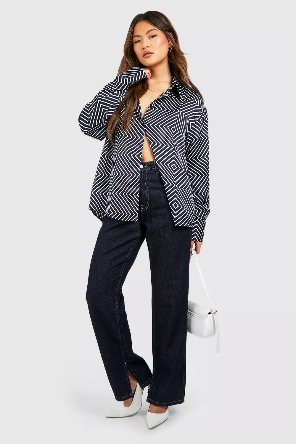 White Satin Thin Diagonal Stripe Shirt alternative image