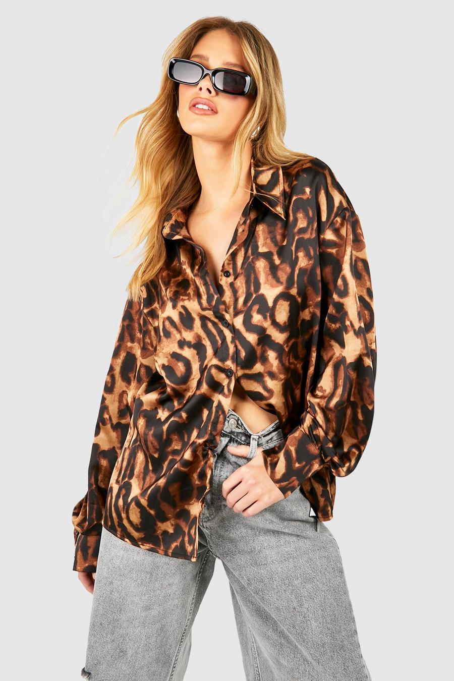 Multi Leopardmönstrad skjorta i satin image number 1
