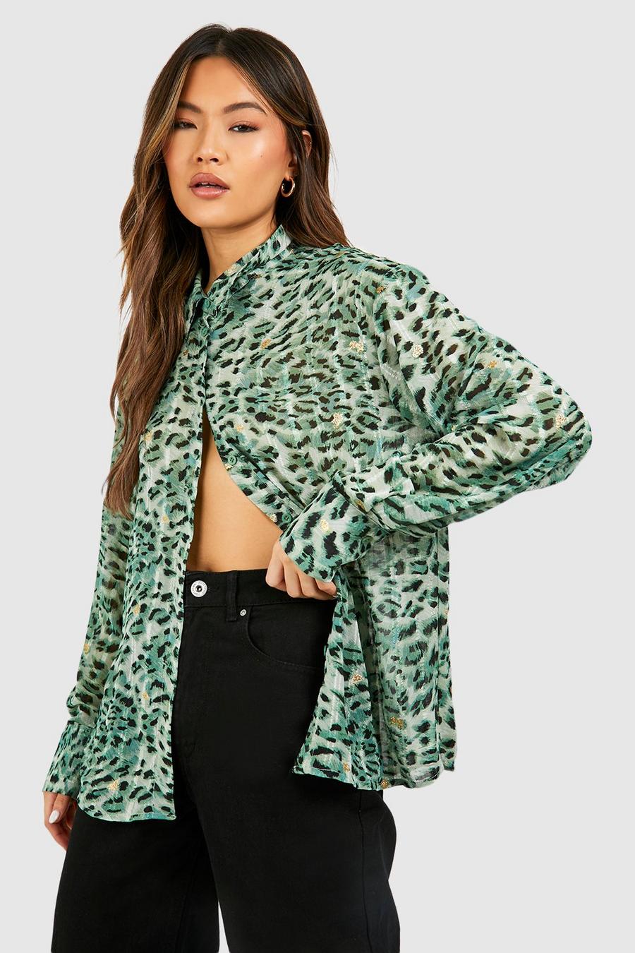 Camicia in chiffon animalier, Green image number 1