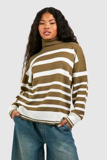 Camo Khaki Petite Stripe Turtleneck Sweater