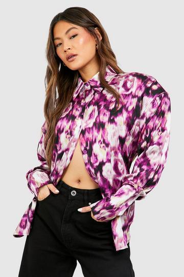 Satin Abstract Deep Cuff Shirt purple