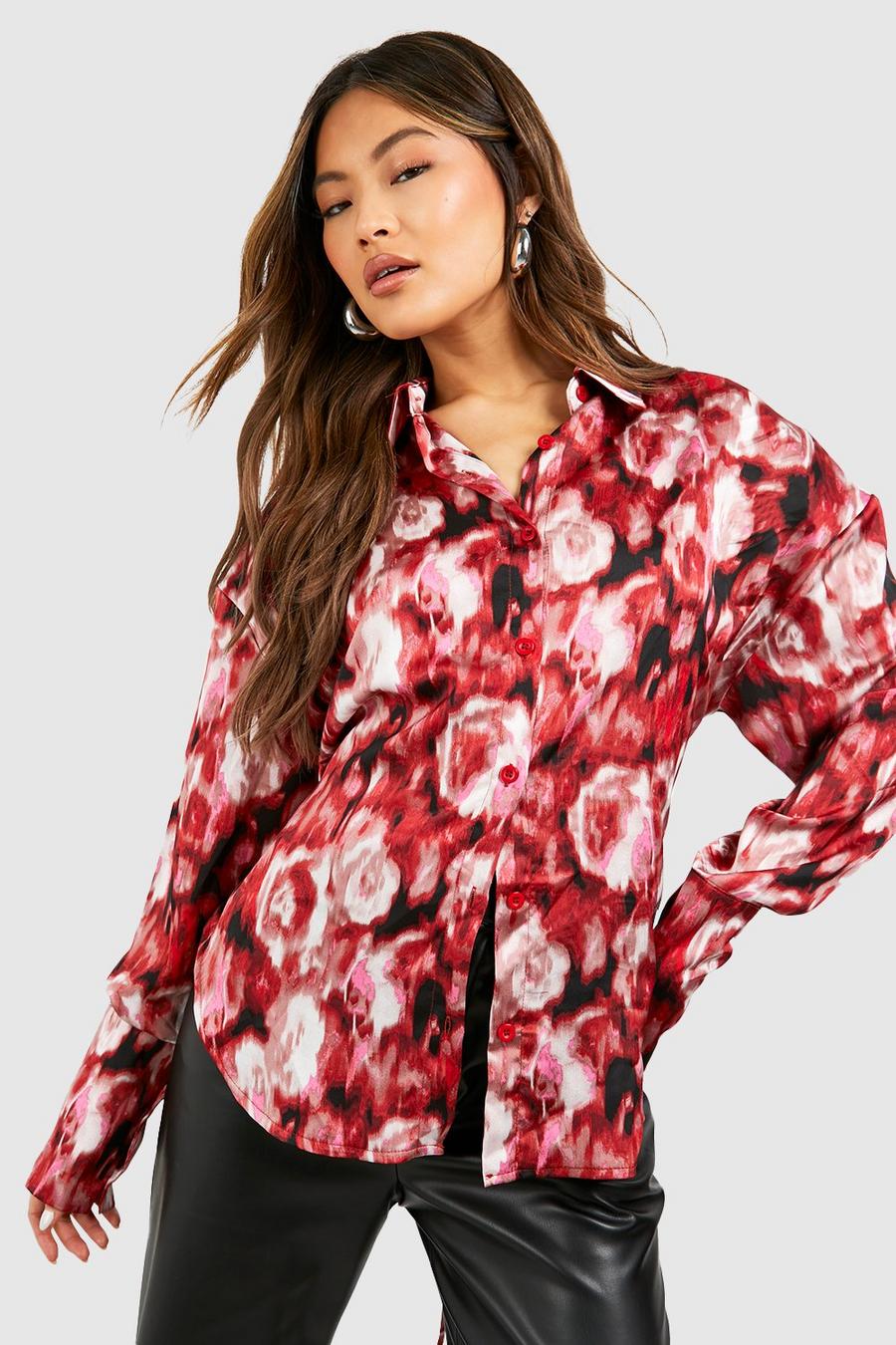 Red Satin  Abstract Deep Cuff Shirt image number 1