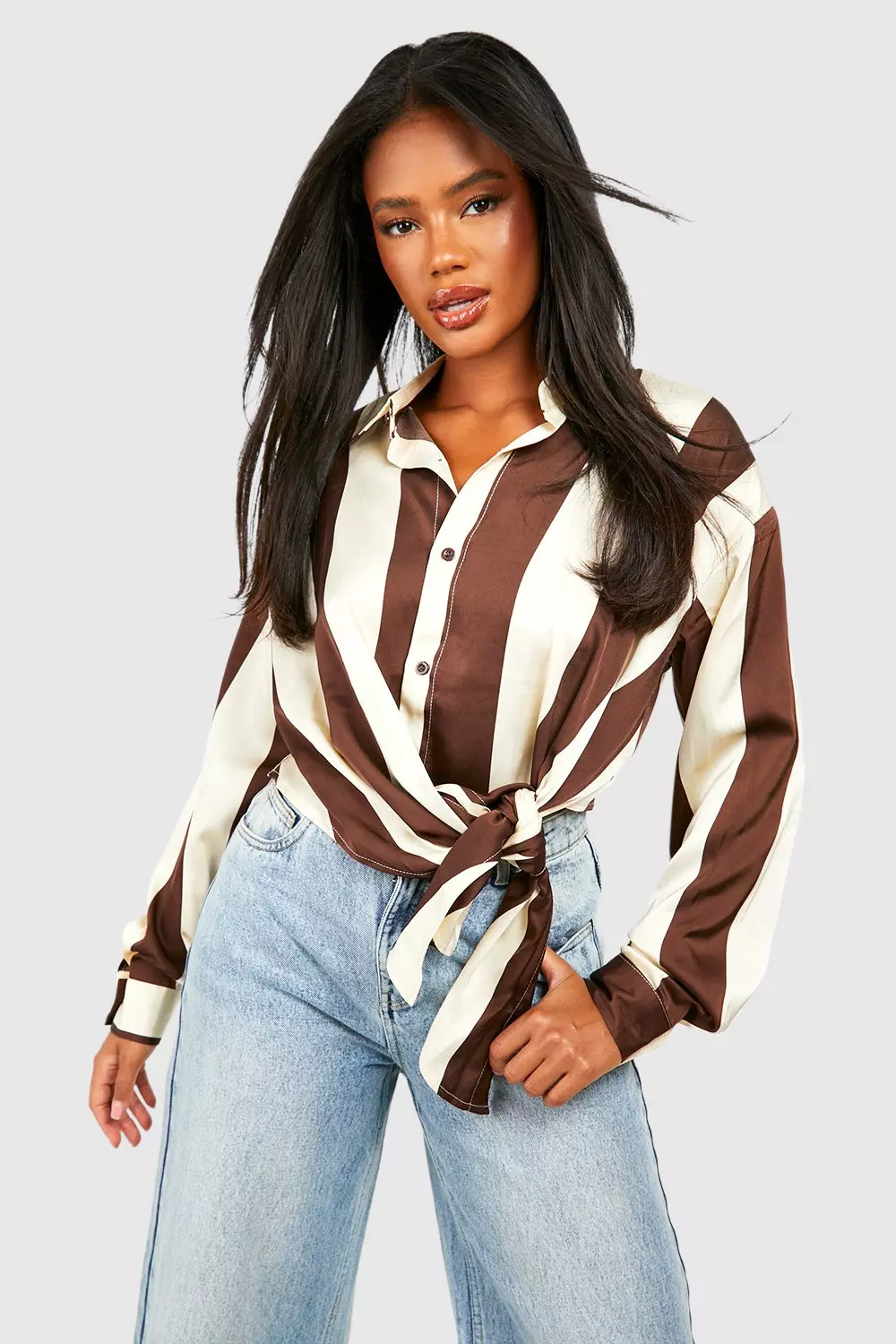 Chocolate Satin Tie Side Shirt alternative image