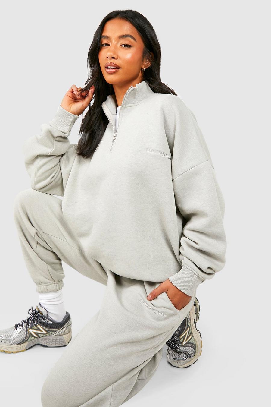 Petite Sweatshirt-Trainingsanzug mit halbem Reißverschluss, Grey image number 1