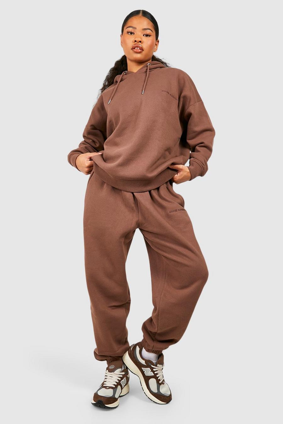 Chocolate Petite Cuffed Jogger Hooded Tracksuit image number 1