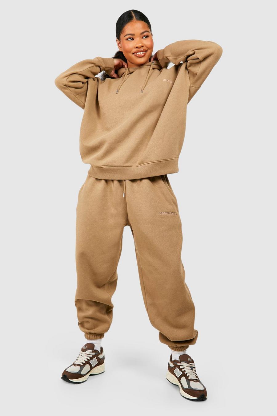 Mocha Petite Cuffed Track Pants Hooded Tracksuit