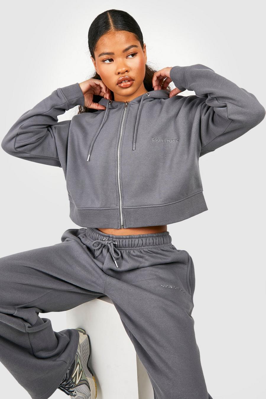 Charcoal Petite Straight Leg Zip Through Tracksuit image number 1