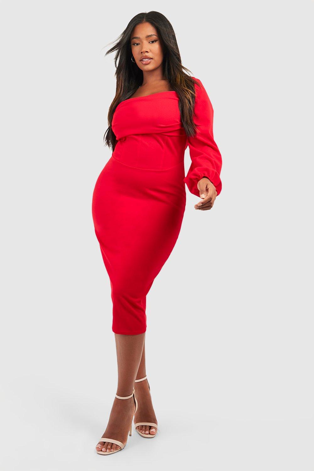 Boohoo red dress plus hot sale size