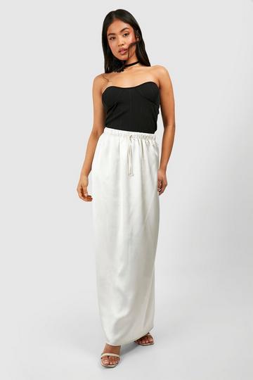 Petite Satin Drawstring Waist Maxi Skirt oyster