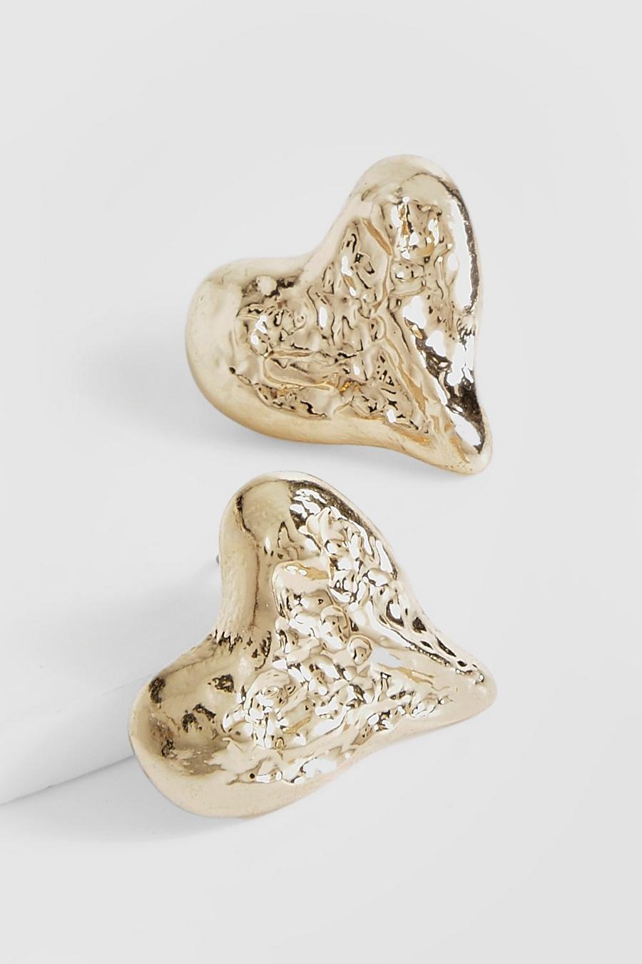 Gold Textured Heart Stud Earrings
