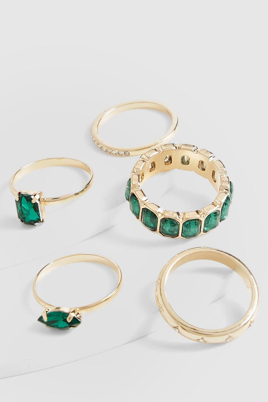 Ring-Set mit Smaragd-Steinen, Gold image number 1