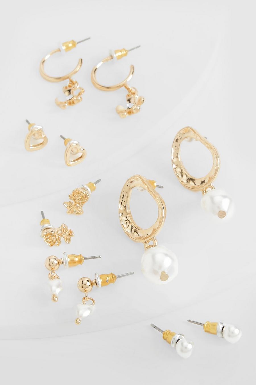 Gold metallic Pearl Heart 6 Earrings