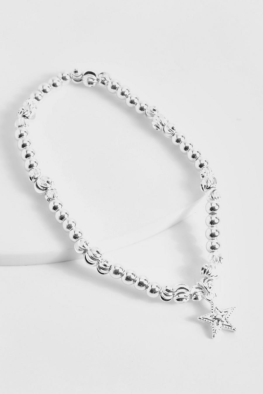 Silver Beaded Star Pendant Bracelet 