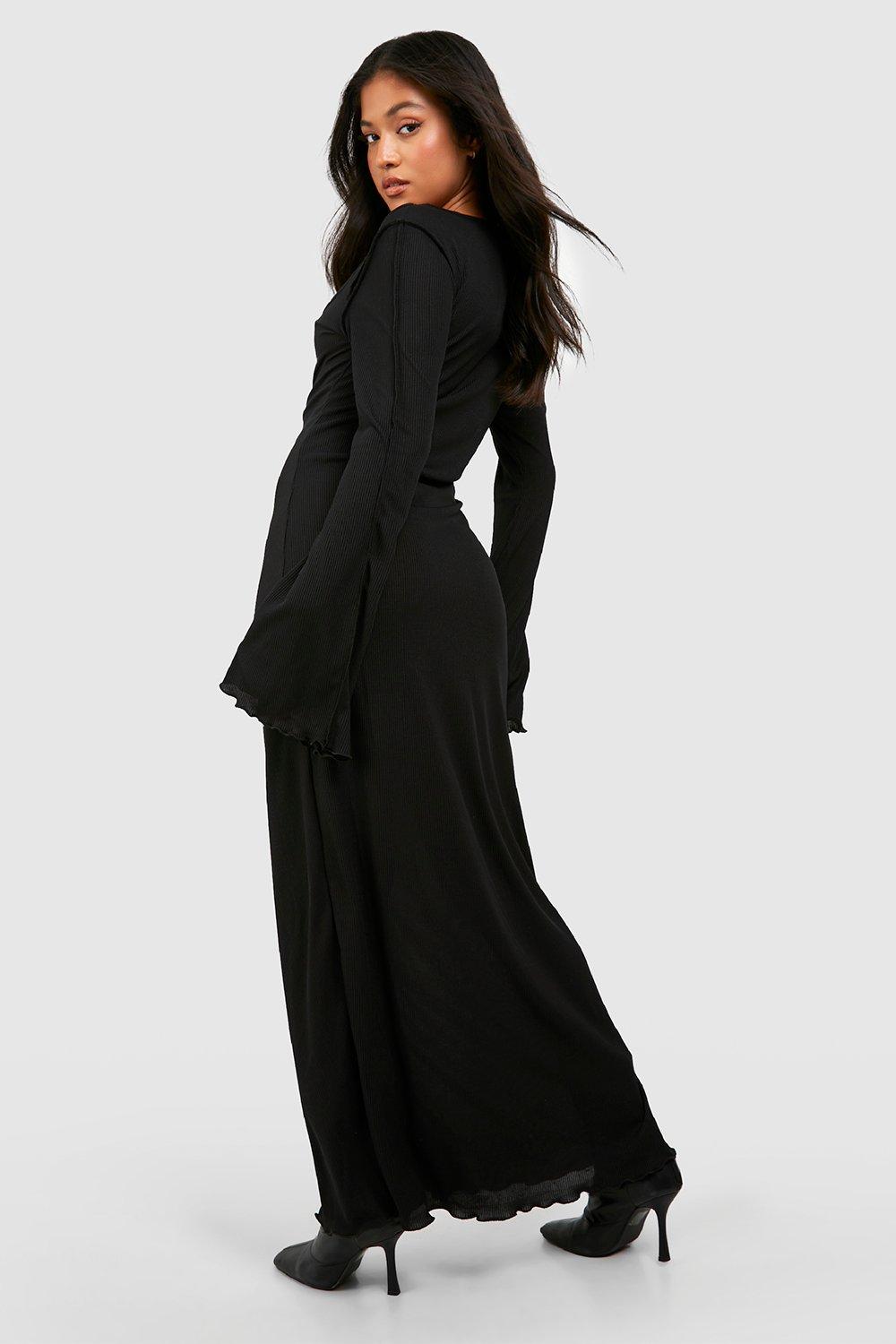 Petite Rib Seam Detail Flare Sleeve Maxi Dress