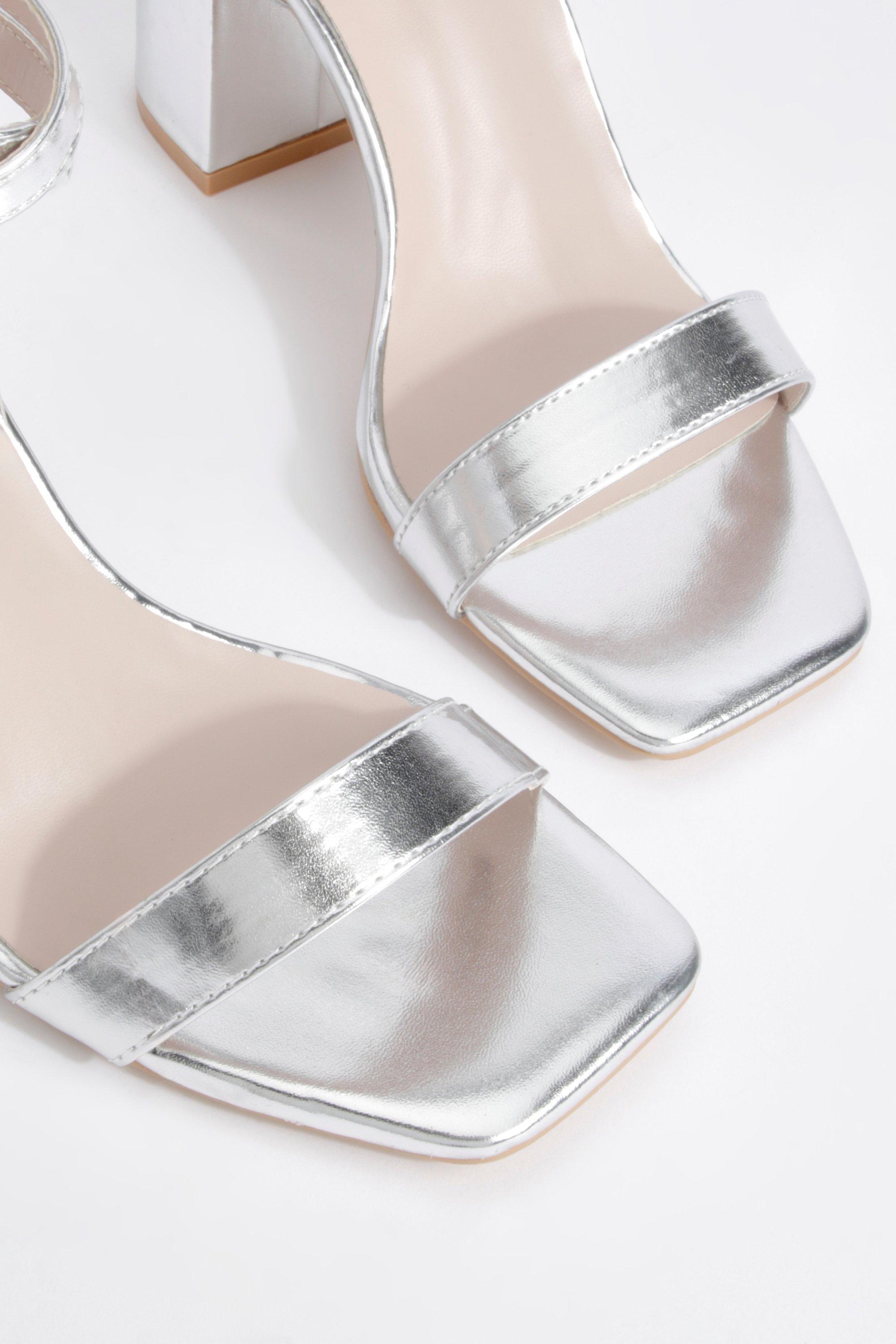 Boohoo silver block heels sale