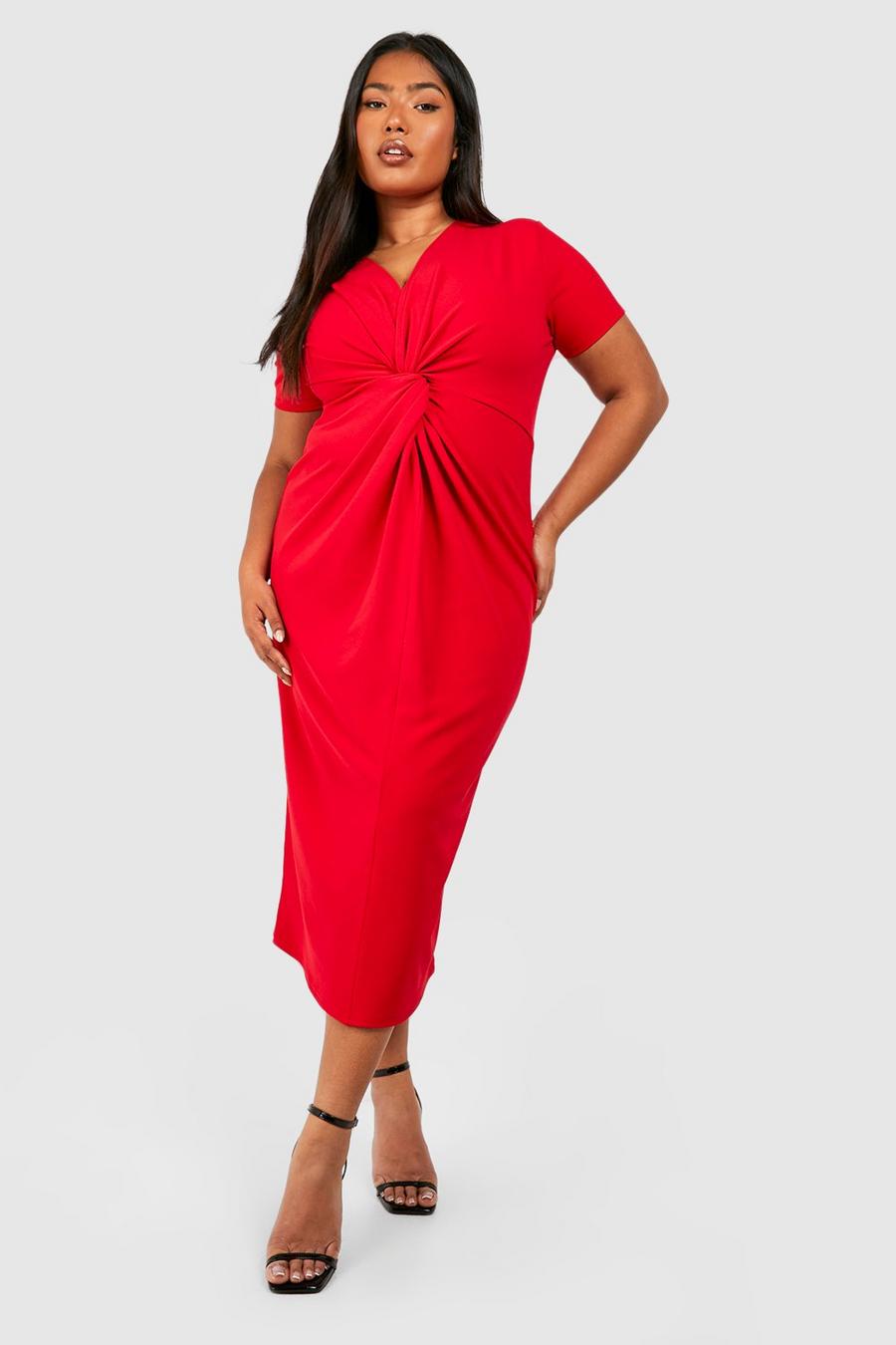 Red Plus Twist Front Detail Wrape Midi Dress image number 1