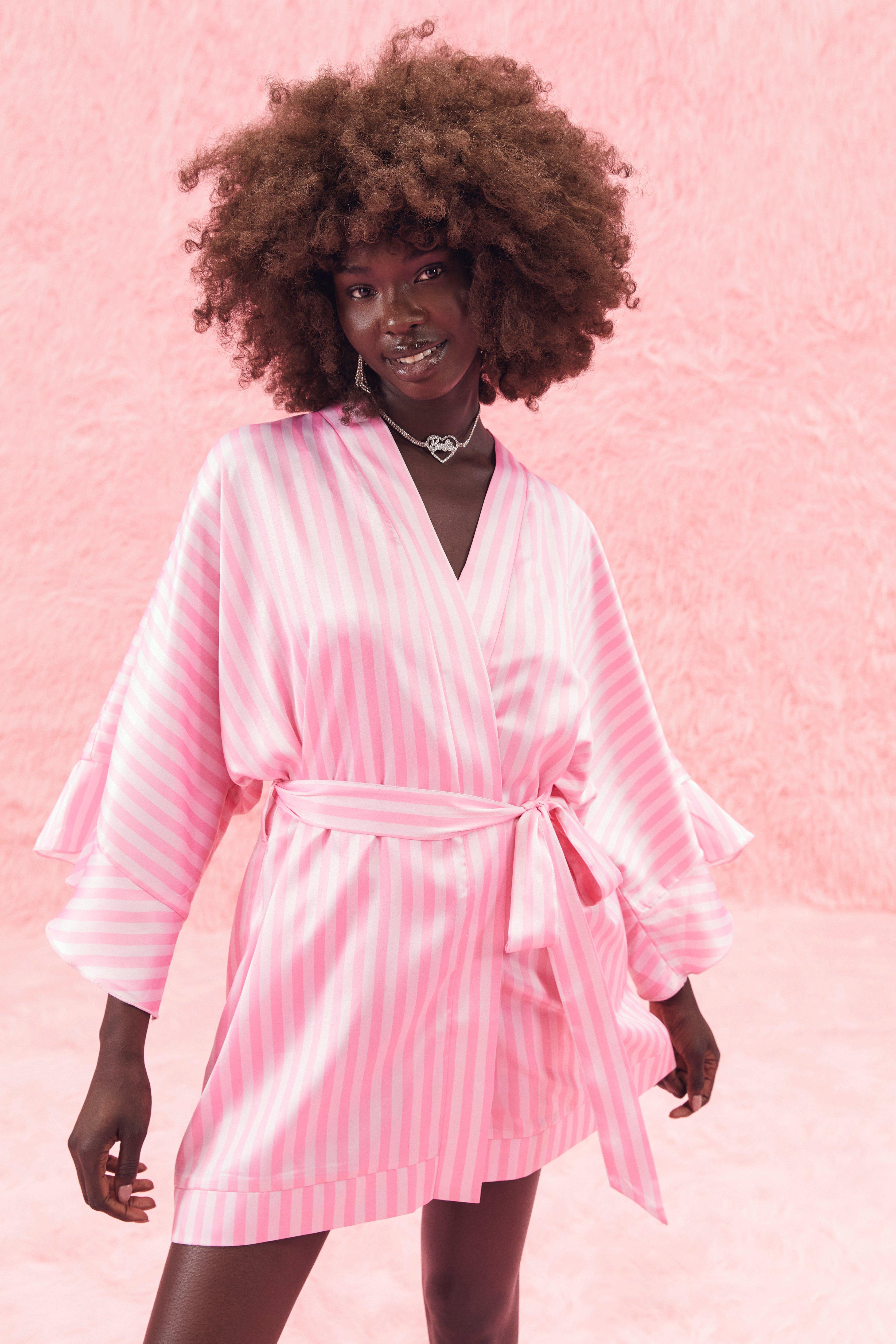 Pink striped shop dressing gown