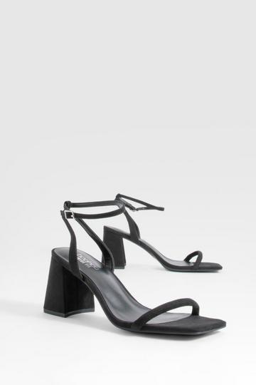 Black Padded Strap Mid Heel Strappy Sandals