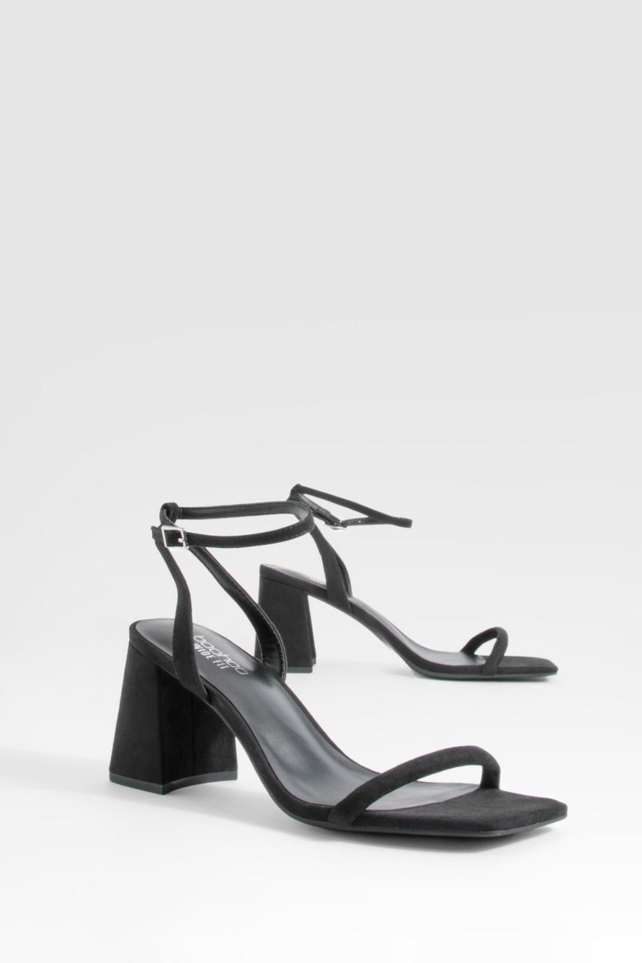 Black Padded Strap Mid Heel Strappy Sandals 