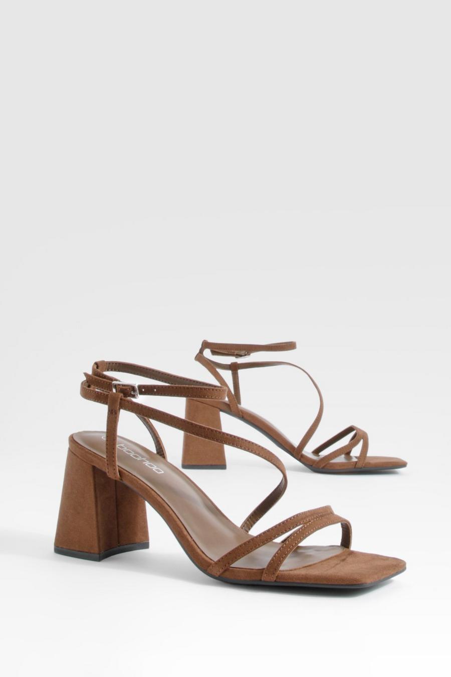 Chocolate brown Double Strap Mid Heel Strappy Sandals 