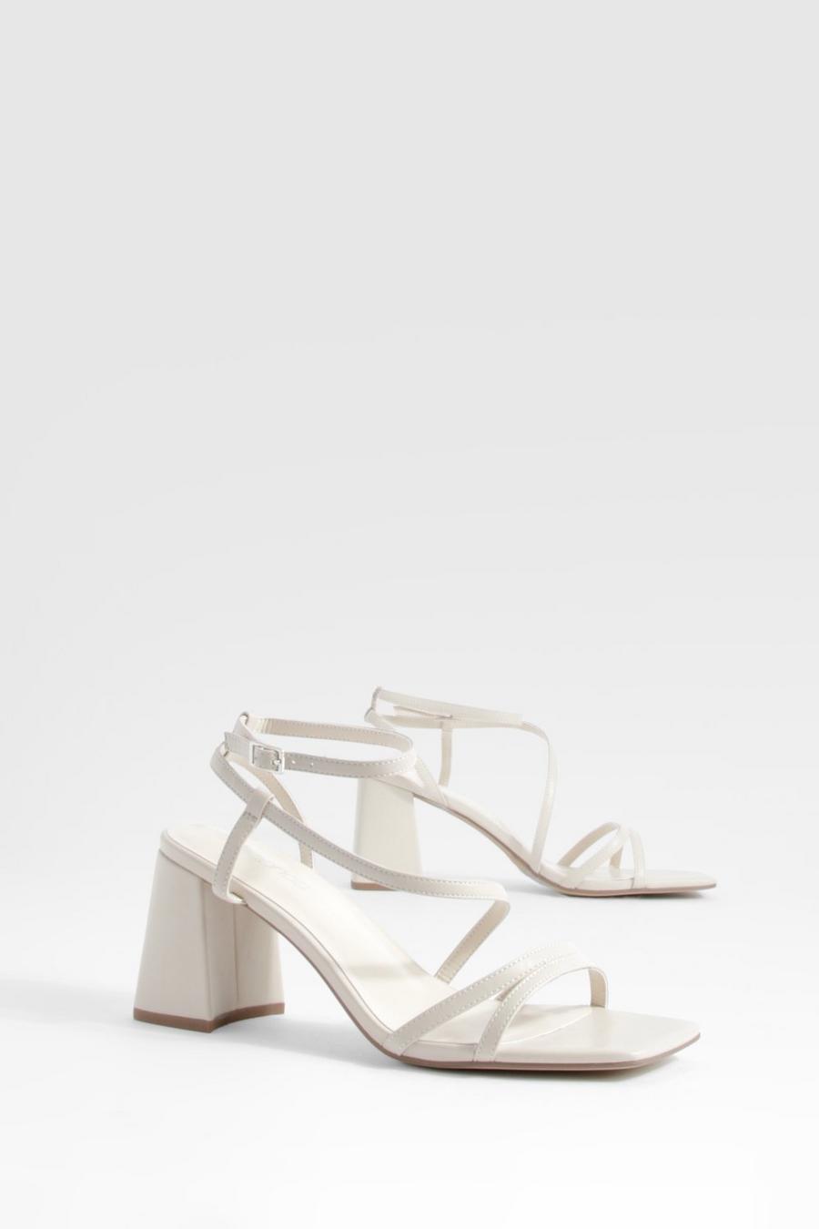Ecru Double Strap Mid Heel Strappy Sandals Mid image number 1