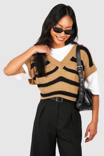 Oversized Stripe Knitted Tank Top camel