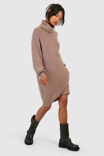 Knitted Roll Neck Dress taupe