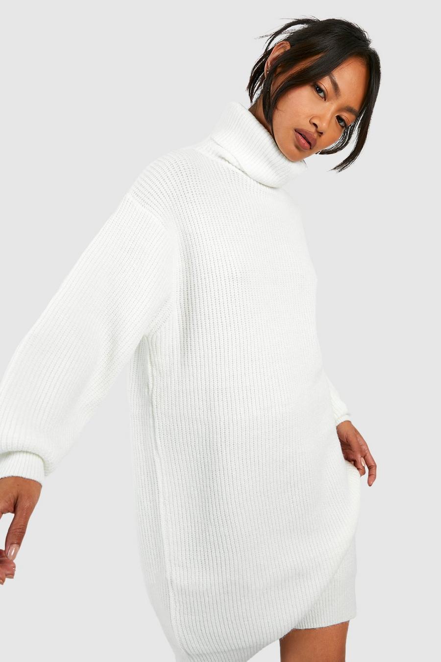 White Knitted Roll Neck Dress image number 1