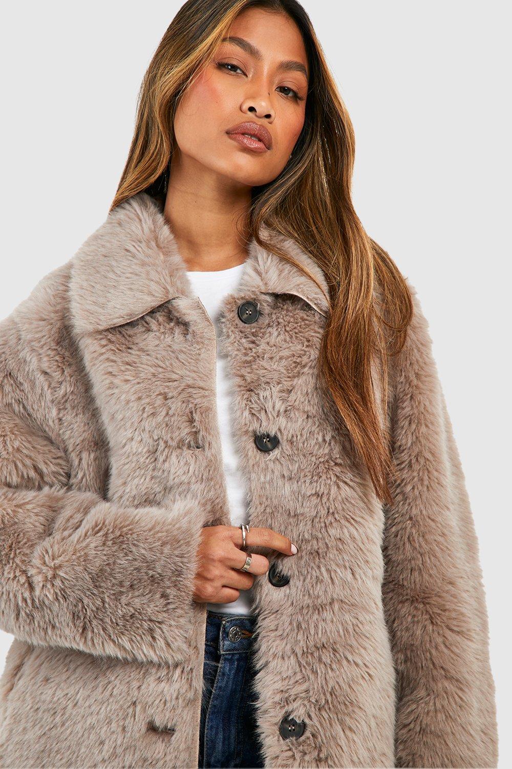 Button Through Faux Fur Coat