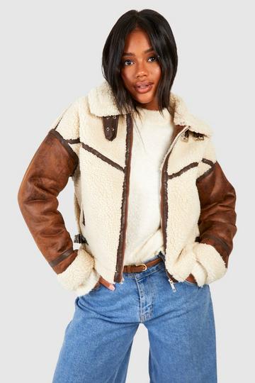 Aviator Jacket Met Teddy Paneel brown