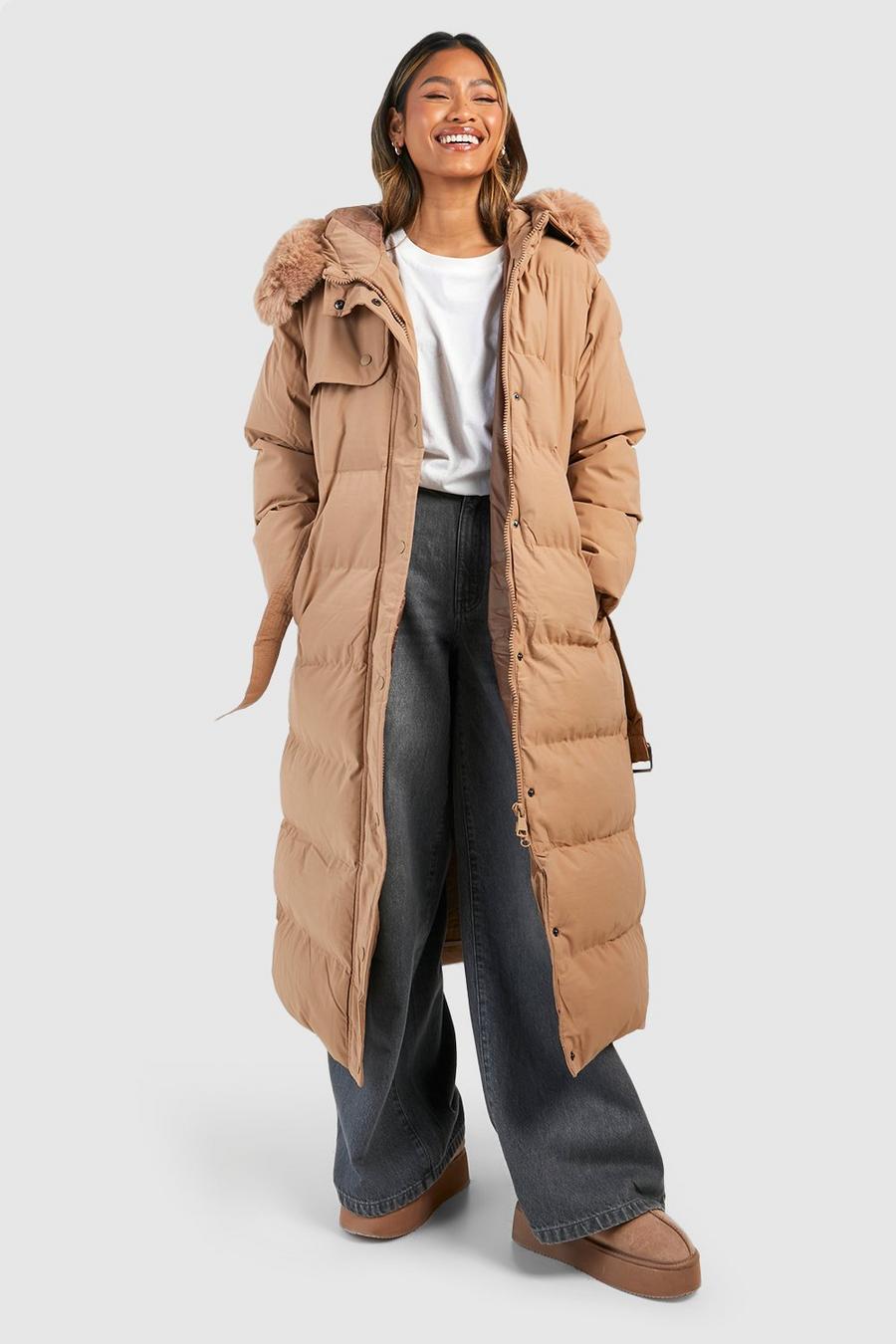 Brown Parka Jas Met Faux Fur Zoom