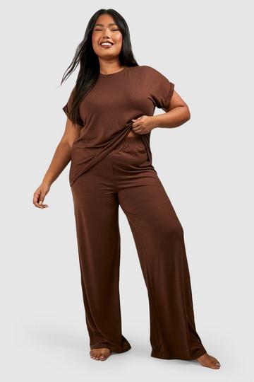 Plus Super Soft Oversized Top & Pants Lounge Set chocolate