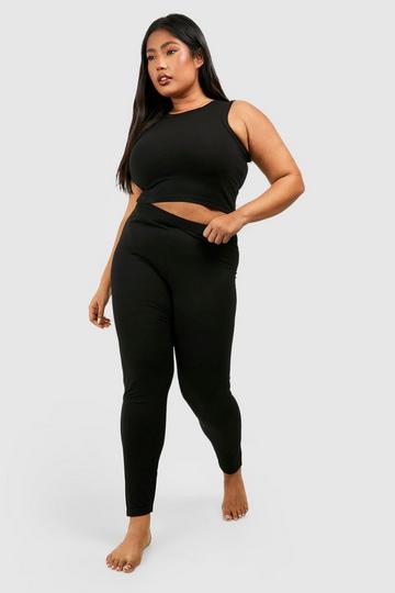 Plus Elastane Racer Top & Legging Lounge Set black