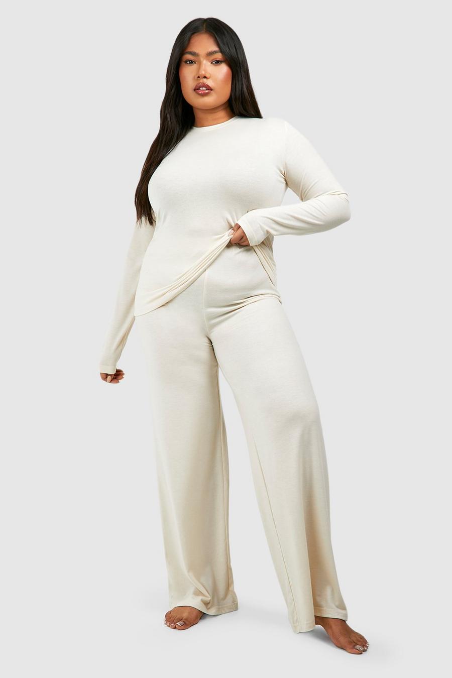 Set pigiama Plus Size a maniche lunghe super morbido & pantaloni lunghi, Champagne