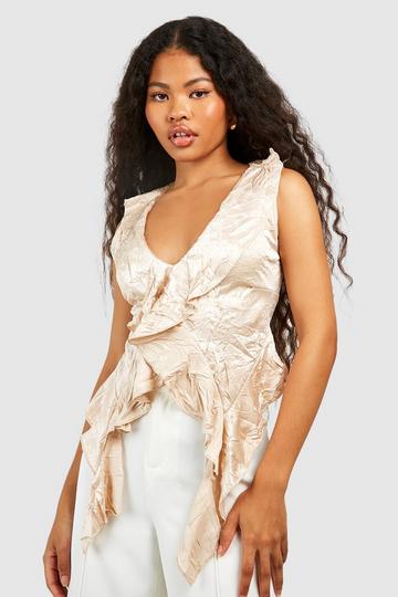 Petite Satin Crinkle Ruffle Top champagne