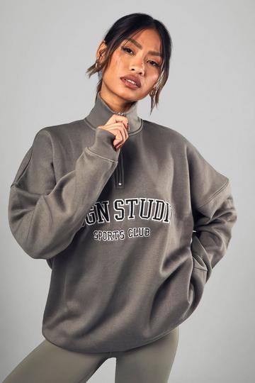 Dsgn Studio Applique Oversized Half Zip Sweatshirt khaki