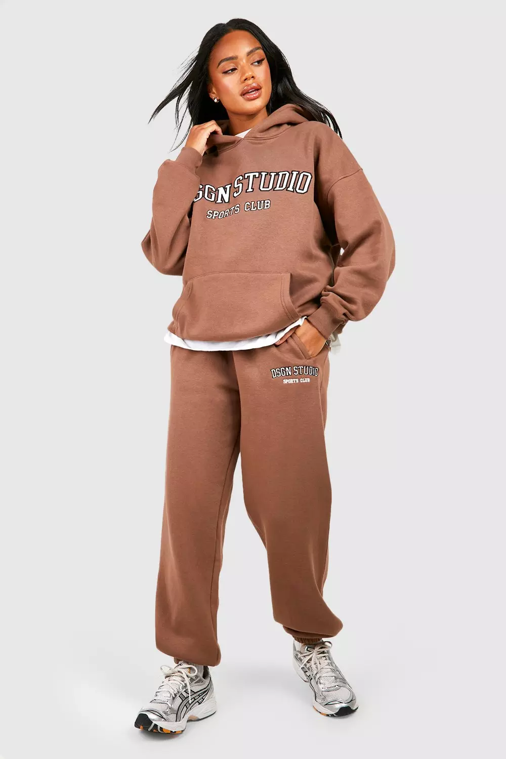 Khaki Dsgn Studio Applique Oversized Hoodie صورة بديلة