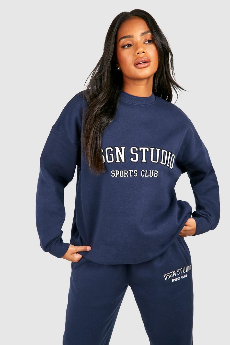 Oversize Sweatshirt mit Dsgn Studio Applikation, Navy marineblau