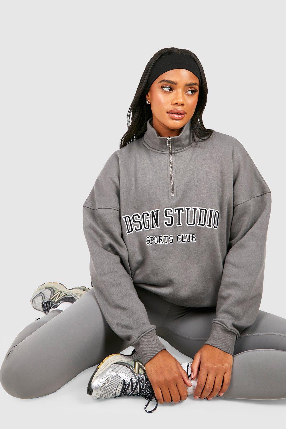 Light grey Dsgn Studio Applique Oversized Half Zip Sweatshirt