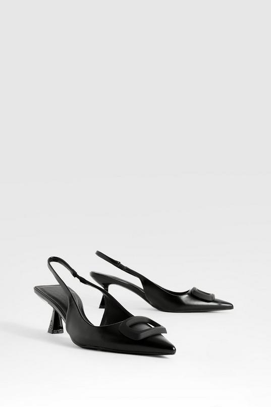 Hardware Detail Low Heel Slingback Court Shoes | Boohoo UK