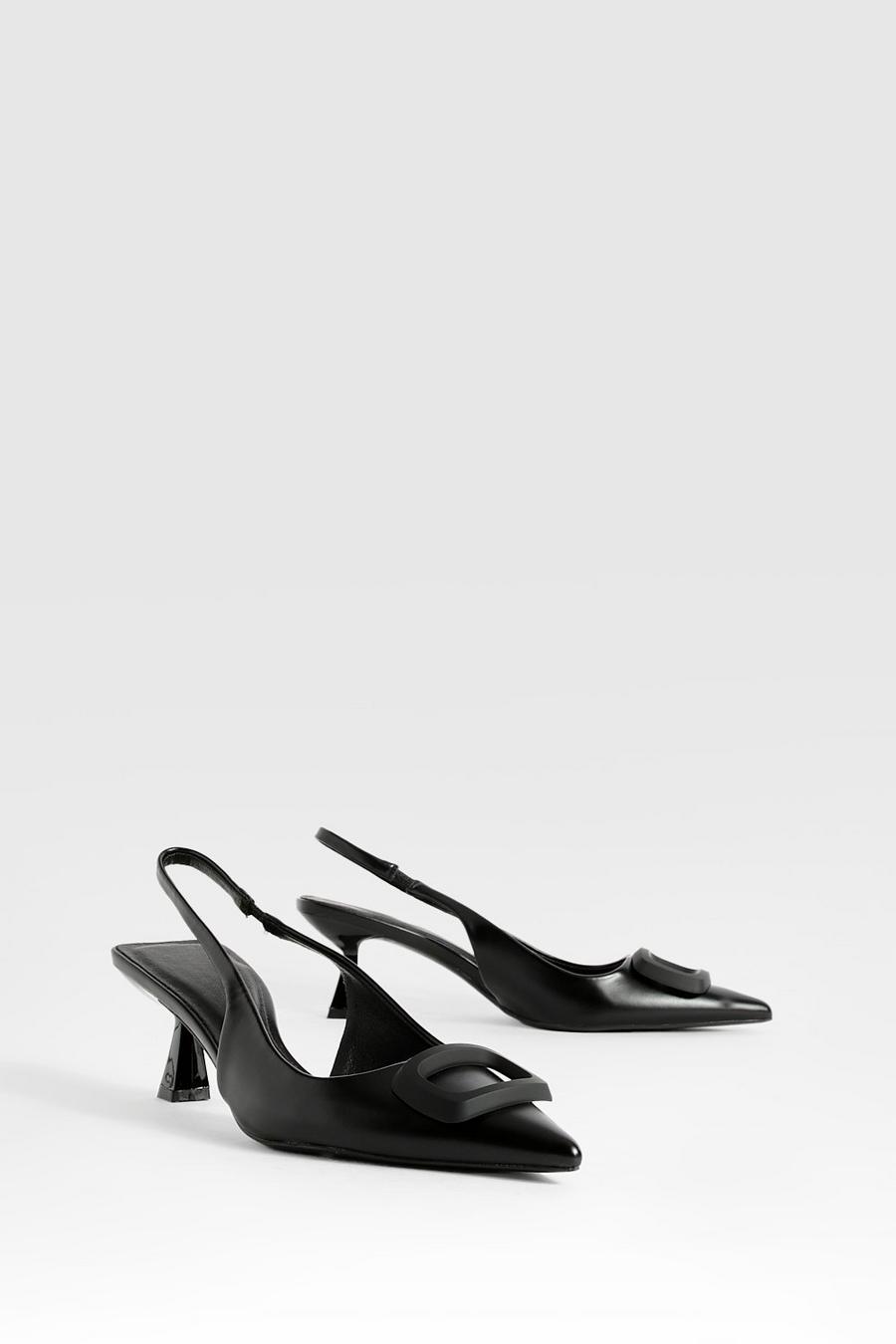 Black Hardware Detail Low Heel Slingback Court Shoes